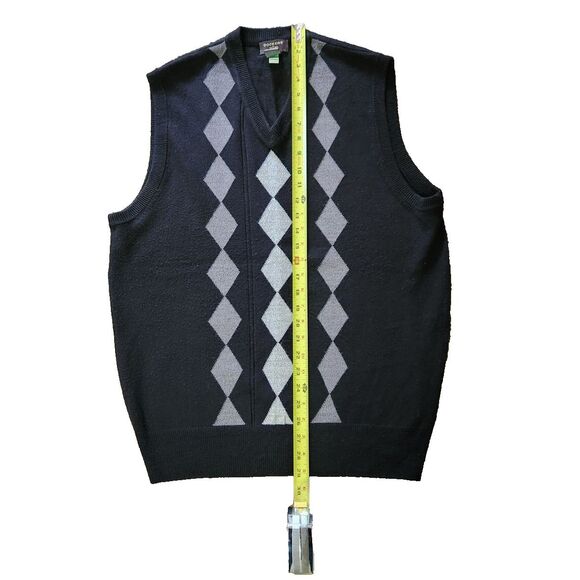 VTG Mens Dockers Knit Vest Size L 100% Acrylic Argyle Diamond Black Gray Preppy - Picture 7 of 10